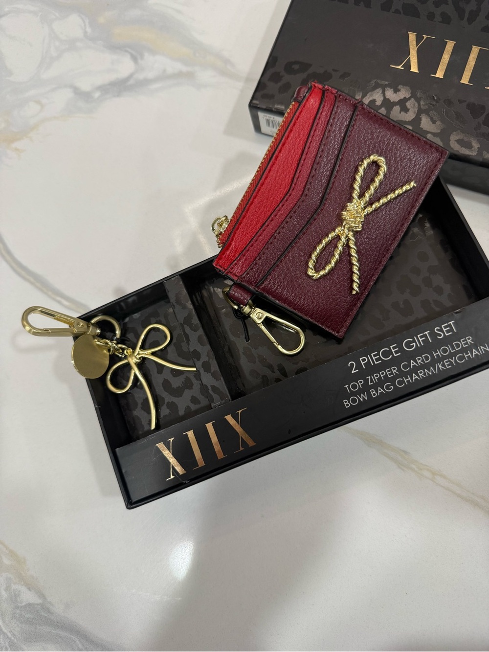 Burgundy and Red Bow Card Holder & Keychain Set - Picture 4 of 7